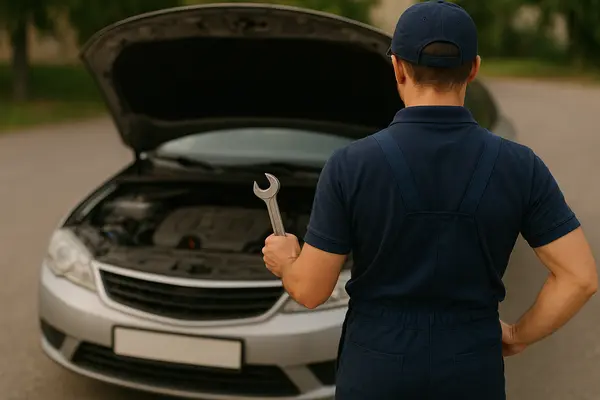 Greg, a professional mobile car mechanic in Leeds, working on a vehicle engine at a customer's location